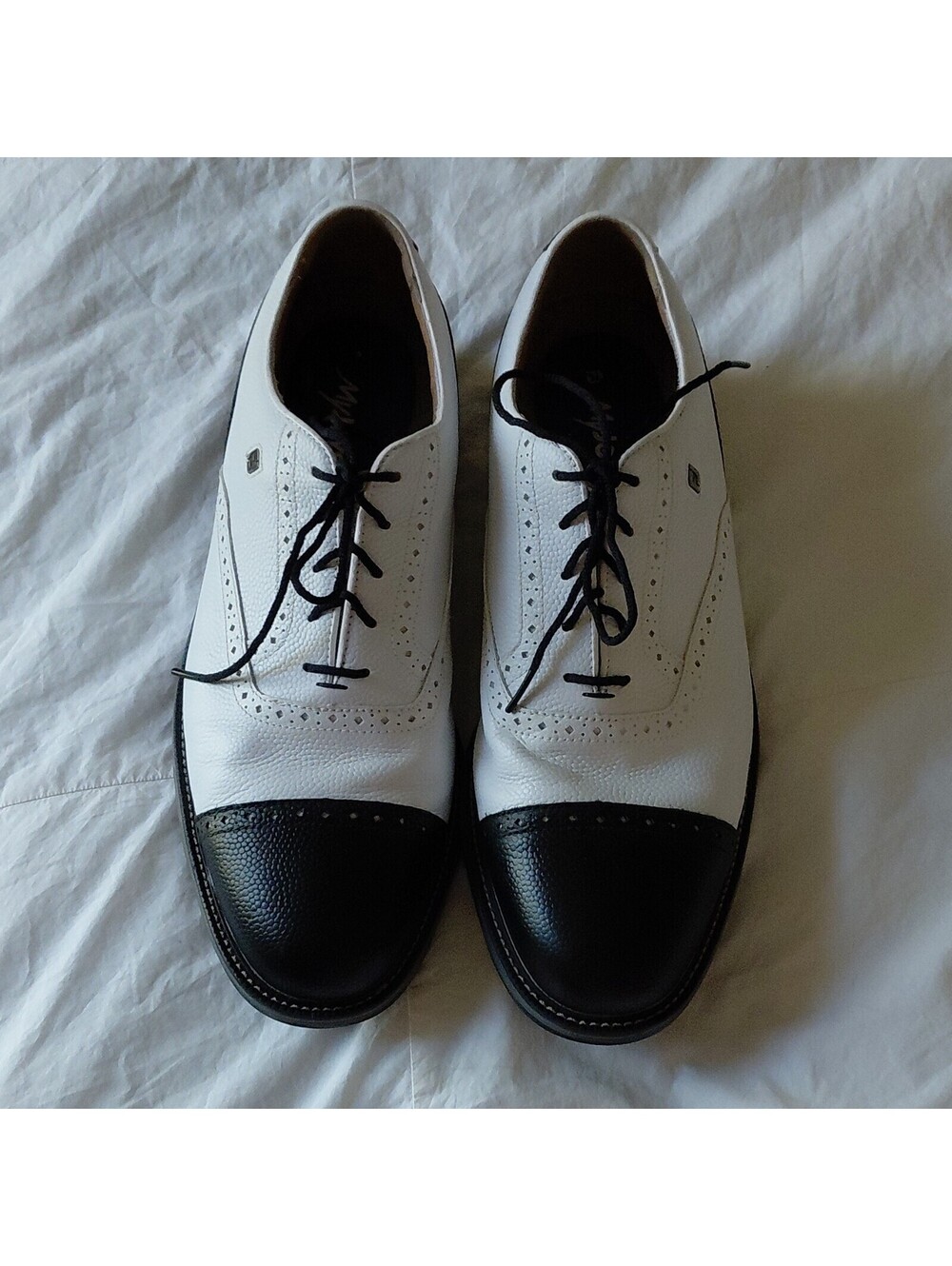 FootJoy MyJoys Premiere Men’s Leather Golf Shoes White/Blk 11.5 M Likenew #907